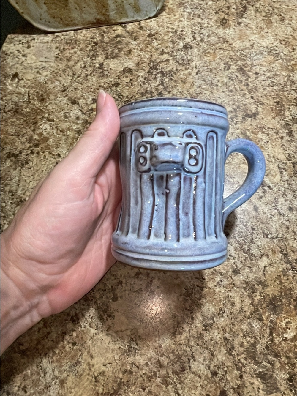 Handmade Light Blue Ceramic Mug with Relief Design